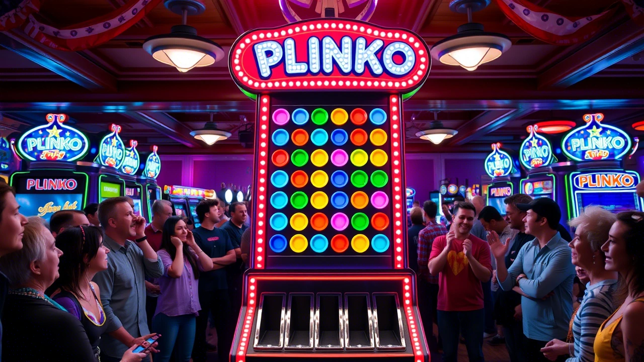 people gathered around the plinko machine